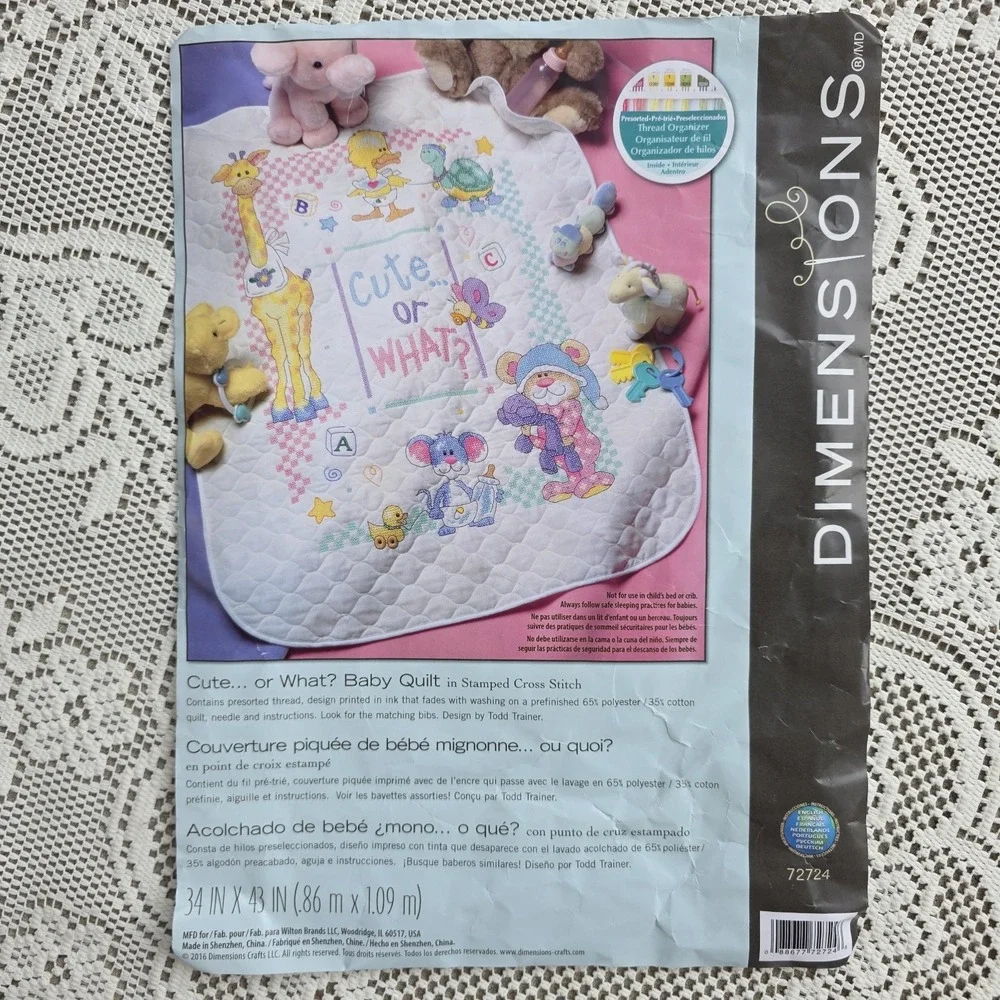 DIMENSIONS Printed Cross Stitch Baby Quilt Kit, 99.9% Unfinished, 72724 Animals